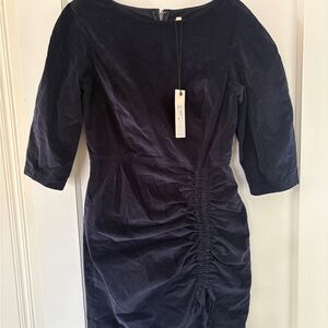 NWT La Vie by Rebecca Taylor Ruched Navy Blue Velvet Dress